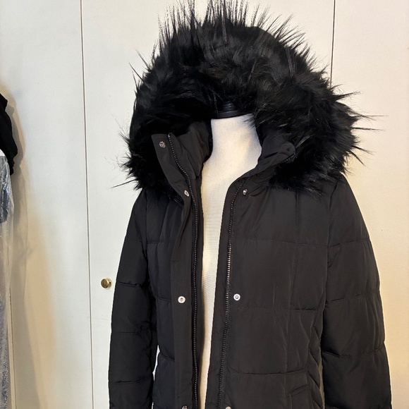 Tommy Hilfiger Full Length Black Hooded Puffer Coat - Picture 1 of 11